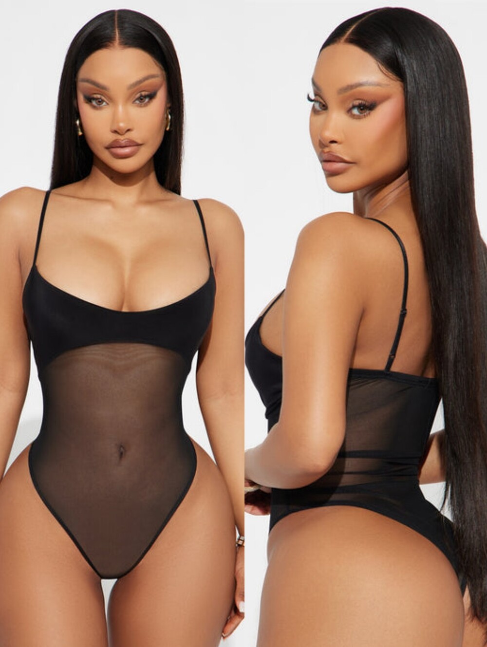 Fashion Nova Sheer Mesh Bodysuit - BLACK XS